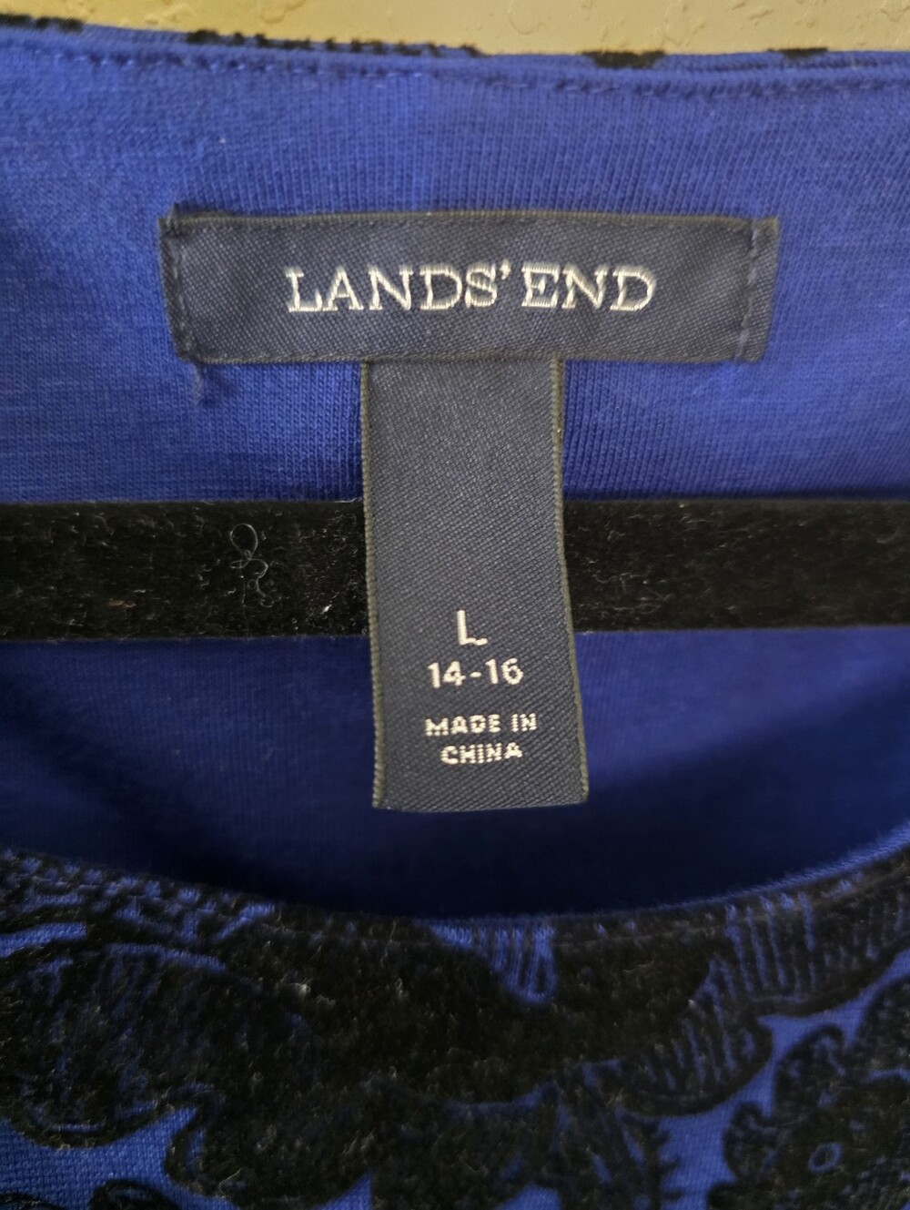 Lands' End Blue Dress with Black Floral Burnout - Picture 2 of 7